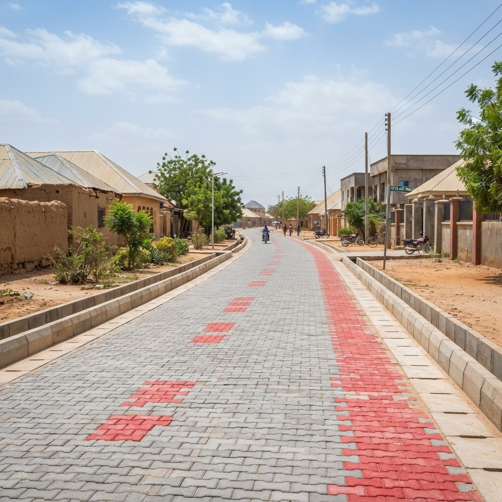 Newly completed interlocking pavement street in Bichi Town
